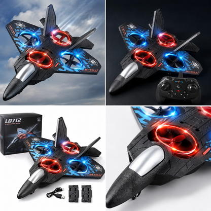 LO712 Fighter Jet RC Drone – 2.4GHz Stunt Quadcopter with LED Lights, 3D Flip & 2 Batteries