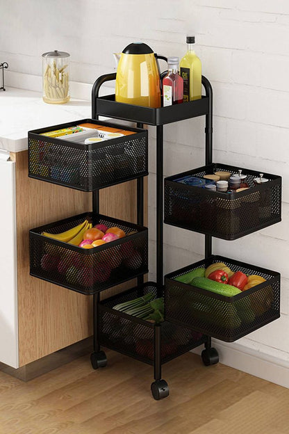 5-Tier Rolling Kitchen Storage Rack | Multi-Purpose Vegetable & Fruit Organizer with Wheels