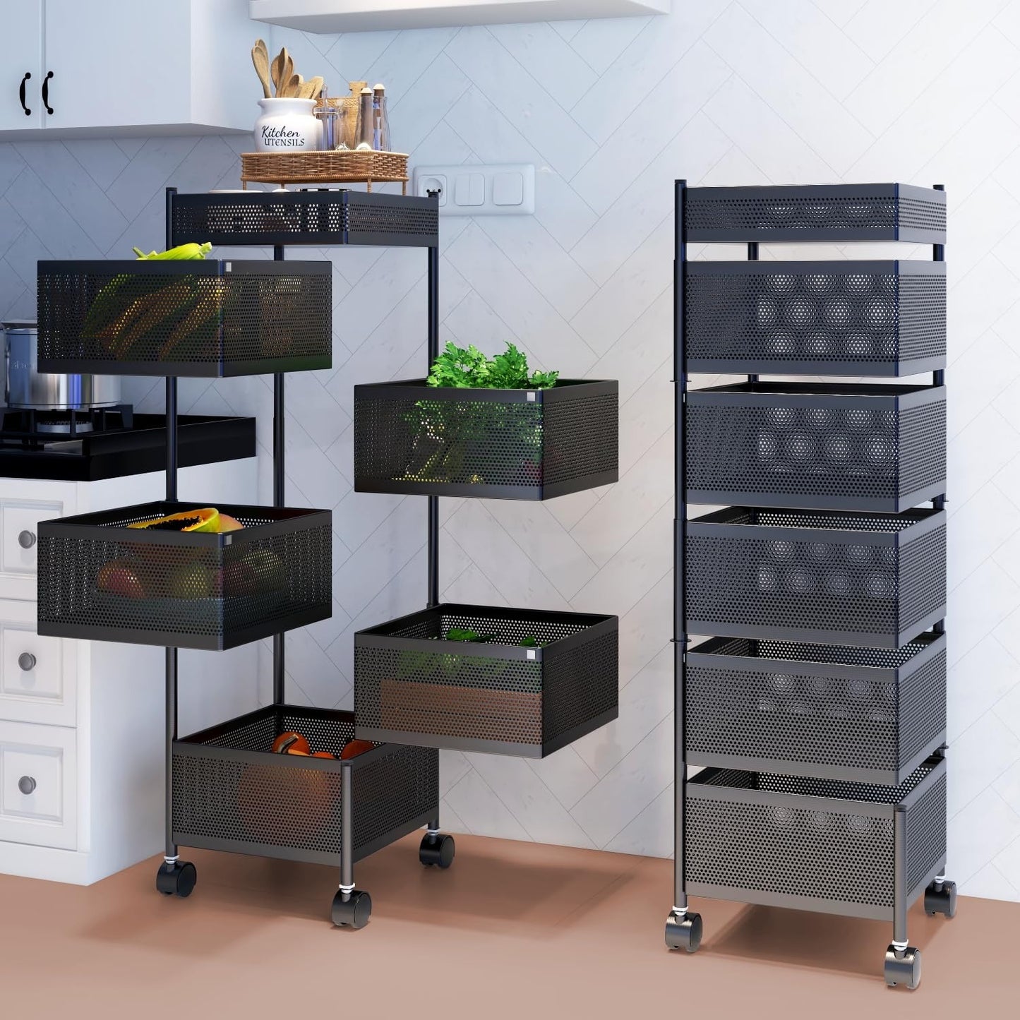 5-Tier Rolling Kitchen Storage Rack | Multi-Purpose Vegetable & Fruit Organizer with Wheels