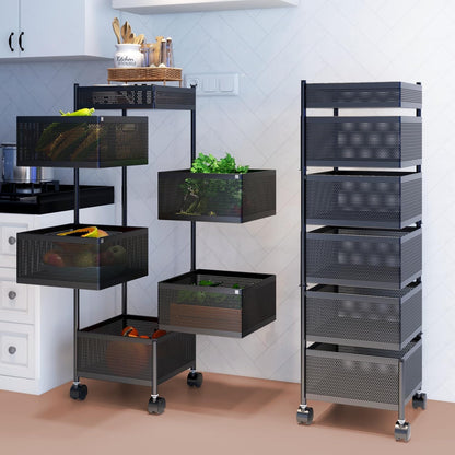 5-Tier Rolling Kitchen Storage Rack | Multi-Purpose Vegetable & Fruit Organizer with Wheels