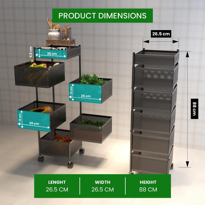 5-Tier Rolling Kitchen Storage Rack | Multi-Purpose Vegetable & Fruit Organizer with Wheels