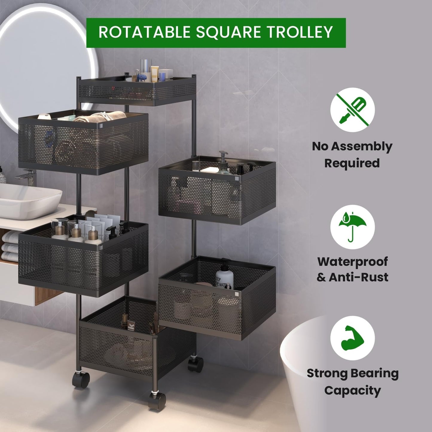 5-Tier Rolling Kitchen Storage Rack | Multi-Purpose Vegetable & Fruit Organizer with Wheels