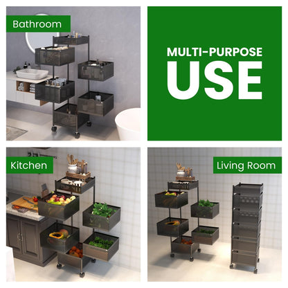 5-Tier Rolling Kitchen Storage Rack | Multi-Purpose Vegetable & Fruit Organizer with Wheels