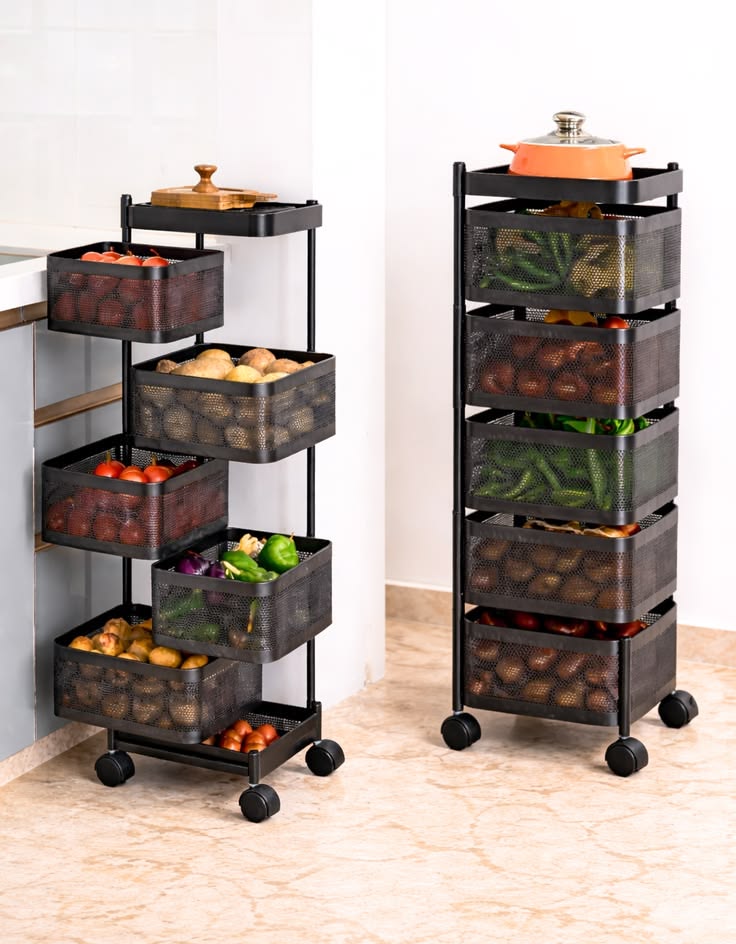5-Tier Rolling Kitchen Storage Rack | Multi-Purpose Vegetable & Fruit Organizer with Wheels