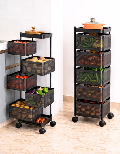 5-Tier Rolling Kitchen Storage Rack | Multi-Purpose Vegetable & Fruit Organizer with Wheels