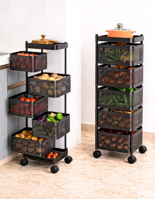 5-Tier Rolling Kitchen Storage Rack | Multi-Purpose Vegetable & Fruit Organizer with Wheels