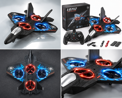 LO712 Fighter Jet RC Drone – 2.4GHz Stunt Quadcopter with LED Lights, 3D Flip & 2 Batteries